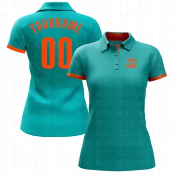 Персонализирана аква оранжева производителност голф поло риза 3D отпечатани жени голф поло извънгабаритни риза летни спортни върхове