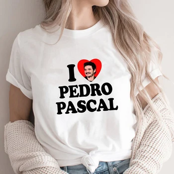 Обичам Педро Паскал Хараджуку Дамска тениска О-образно деколте Графична тениска Причинно-следствена тениска от памук с къс ръкав Облекло Harajuku Жена