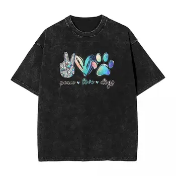 Harajuku измита тениска мир любов куче лапа памучни тениски животно Kawaii тениска за мъжки лято страхотно потребителски тройници