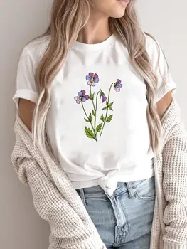 Облекло цвете флорални прекрасна тенденция 90s карикатура риза женски тениски жени къс ръкав мода лято графичен чай печат T отгоре