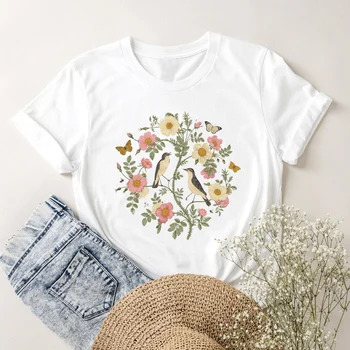 Къс ръкав 90's акварел живопис цвете стил тенденция лято T облекло печат модел тениска мода къс ръкав бял T-sh