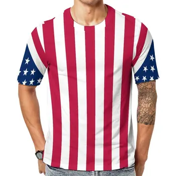 Американски флаг печат тениска червени ивици Harajuku тениски мъж EMO тениска лято къси ръкави дизайн тройници плюс размер 4XL 5XL