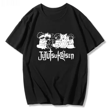 Jujutsu Kaisen тениска Satoru Yuuji Megumi Nobara Мъжка тениска Streetwear Manga Print Извънгабаритни върхове Унисекс къс ръкав Tees