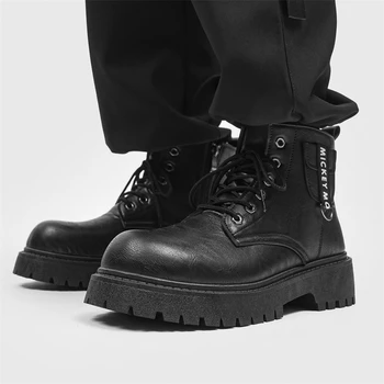 Мъжки кожени ежедневни обувки Кожени маркови мъжки обувки 2023 Есен Нова безопасност на труда Зимни ботуши Дизайнерски мъжки апартаменти Обувки за безопасност при работа