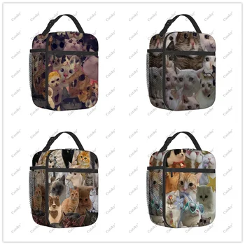 Животни сладки смешни котки и кучета Преносимо алуминиево фолио удебелена чанта за обяд водоустойчива и топлоизолация обяд голяма пазарска чанта