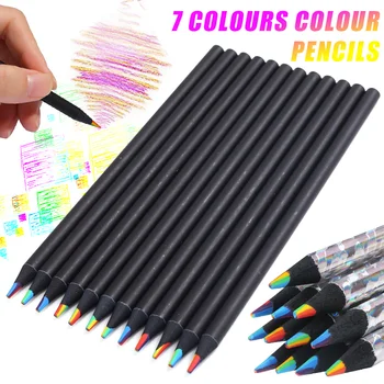 7 цвята Rainbow молив Детски изкуство живопис рисуване канцеларски материали концентрични градиент цветна живопис писалка с острилки