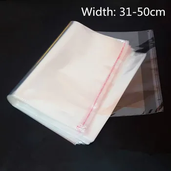 100pcs ширина 31-50cm ширина големи прозрачни OPP самозалепващи торбички прозрачни поли запечатваща опаковъчна торбичка самостоятелно пластмасови торбички за подаръци
