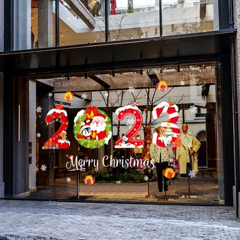 Весела Коледа Стикери за прозорци Дядо Коледа Снежен човек Коледна украса за дома Navidad 2022 Честита Нова Година 2023 Коледен подарък