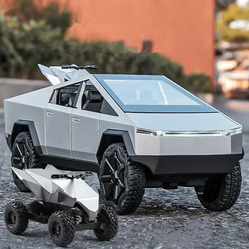 1/24 Пикап сплав кола модел Diecast метална играчка офроуд превозни средства камион модел симулация звукова светлина за Teslas Cybertruck подаръци