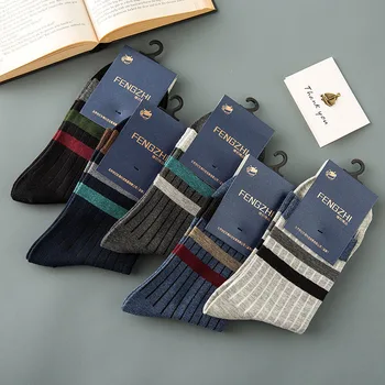 5 чифта есен и зима мъжки топли ежедневни чорапи в средата на тръбата висококачествени топли абсорбиращи потта сгъстени памучни чорапи на едро