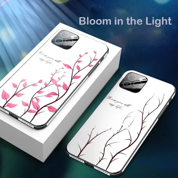 Flower Bloom в светлината телефон случай за iPhone 12 Pro Max случай удароустойчив закалено стъкло пълен капак Coque за iPhone 11 Pro Max