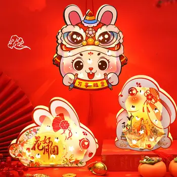 фестивална декорация фенер очарователен заек хартия фенер комплект батерии двустранен ръчно изработен китайски Нова година средата на есента