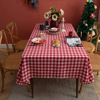  червено зелено карирана покривка за маса памук коледно парти правоъгълник покривка за маса за хранене за пикник барбекю Начало декор Mantel Mesa