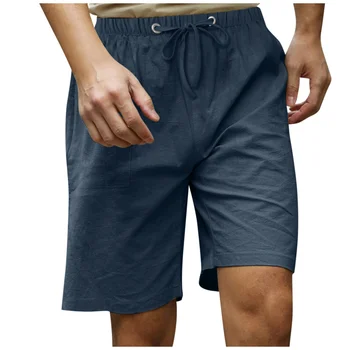 Летни мъжки памучни бельо плаж случайни къси панталони ластик шнур хлабав шорти