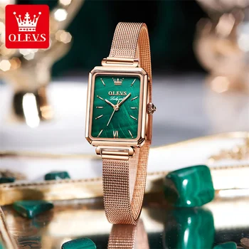 OLVES Нов класически зелен малък циферблат кварцов часовник за жени мода неръждаема стомана розово злато окото каишка луксозни жени рокля часовник