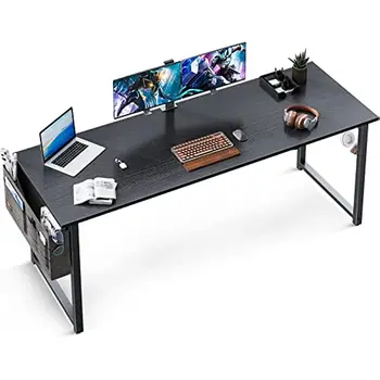 63 инча супер голям компютър писане бюро игри здрав домашен офис бюро, работно бюро с чанта за съхранение и слушалки кука, черен