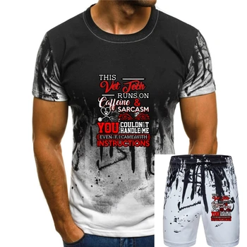 Men Funny T Shirt Fashion tshirt This Vet Tech Runs On Caffeine & Sarcasm Women t-shirt