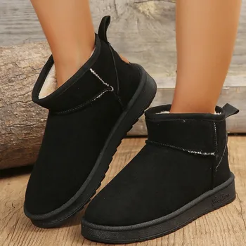 Обувки женски 2023 Марка Slip-on Дамски ботуши Зимни твърди горещи продажба Къси плюшени ботуши за сняг Висококачествени обувки с кръгли пръсти