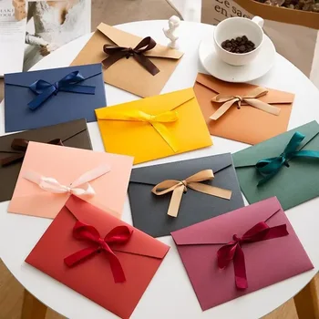 175*124mm ретро европейски стил цветни перлени хартиени пликове панделки за сватбени покани Висококачествена бизнес опаковка