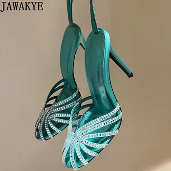 Висок ток летни сандали жени марка обувки лятото глезена ключалката официални парти обувки Sandalias Mujer Verano кристал сватбени обувки