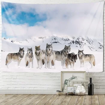Снежен планински вълк Свещени животни Гоблен спалня хол декорация стена висящи вълк модел фон стена гоблени