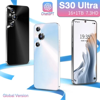 Global S30 Ultra 7.3HD екран 16GB+1TB 8000Mah Android13 Celulare Dual Sim Face Отключен 5G оригинален таблет за мобилен телефон