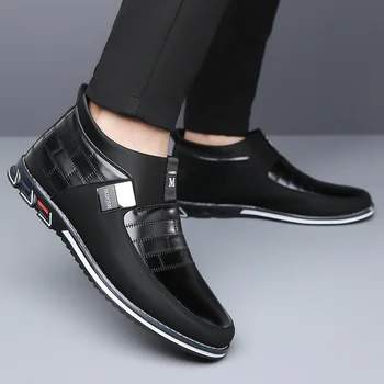Мъжка мода PU кожени обувки нехлъзгащи износоустойчиви приплъзване на обувки за бизнес офис кожени обувки